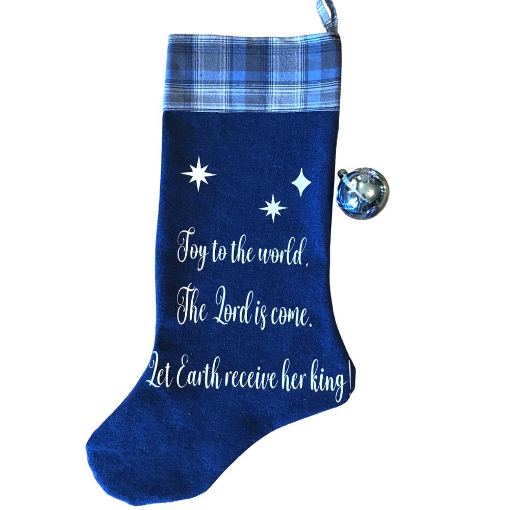 Denim Christmas Stocking Old Fashioned Holiday Home Decor Joy to the World